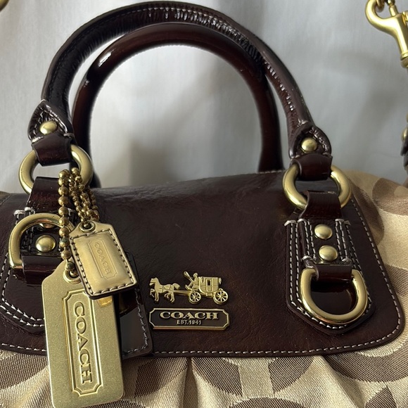 Coach Brown and Tan Satchel with Structured Design - Picture 6 of 16